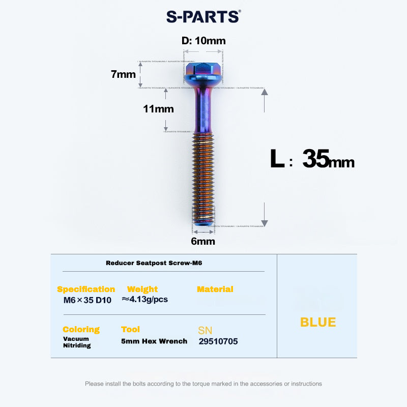 S-PARTS M6 Titanium Seatpost Step-Down Bolt & Nut Kit β Multiple Lengths & Colors