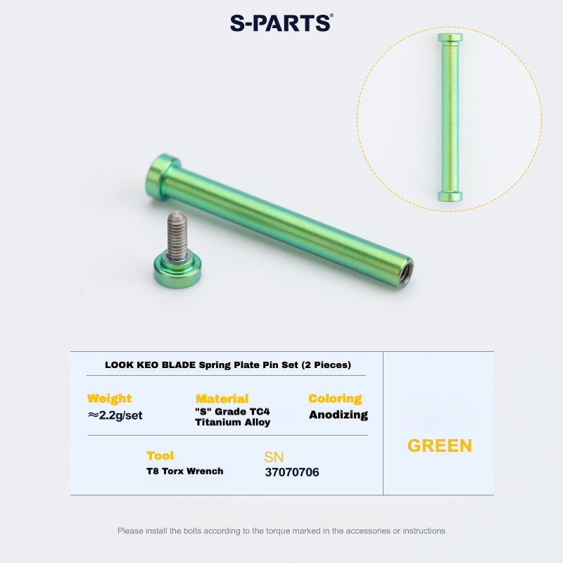Kit de mise à niveau pédales S-PARTS en titane pour LOOK KEO2 MAX (60,5 g) et KEO BLADE (52,9 g) – Axes, boulons de tension et goupilles