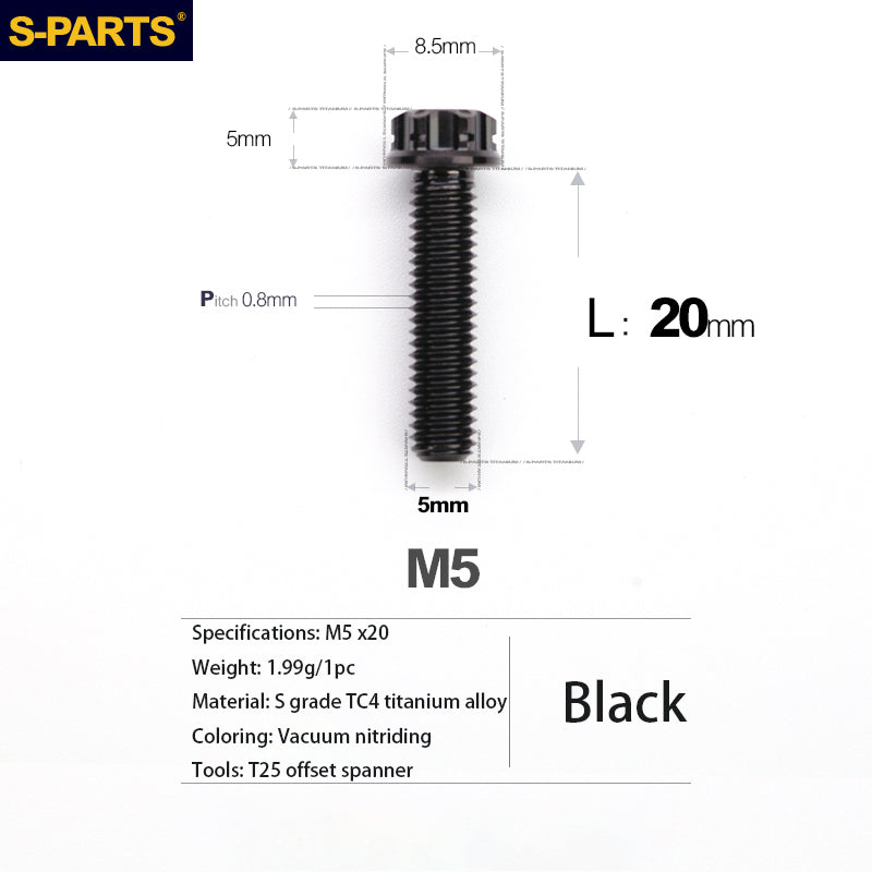 S-PARTS Série A3 Vis et Boulons Standard en Alliage de Titane M5 pour Motos et Voitures