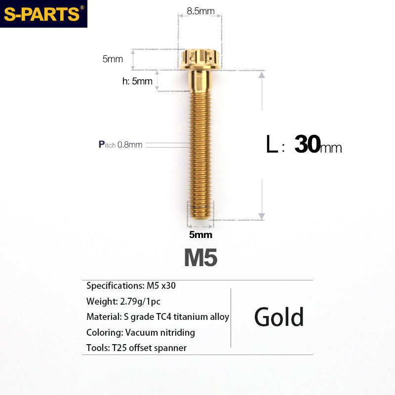 S-PARTS Série A3 Vis et Boulons Standard en Alliage de Titane M5 pour Motos et Voitures