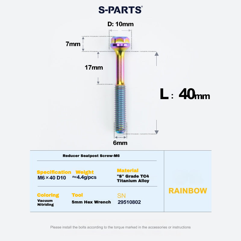 S-PARTS M6 Titanium Seatpost Step-Down Bolt & Nut Kit β Multiple Lengths & Colors