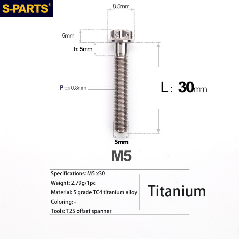 S-PARTS Série A3 Vis et Boulons Standard en Alliage de Titane M5 pour Motos et Voitures
