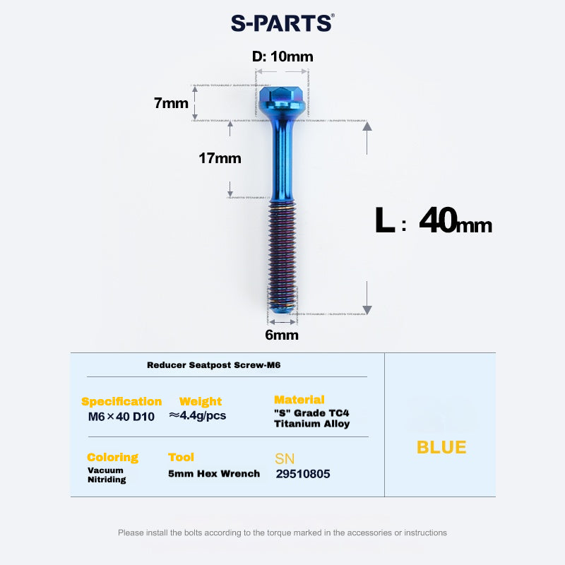 S-PARTS M6 Titanium Seatpost Step-Down Bolt & Nut Kit β Multiple Lengths & Colors