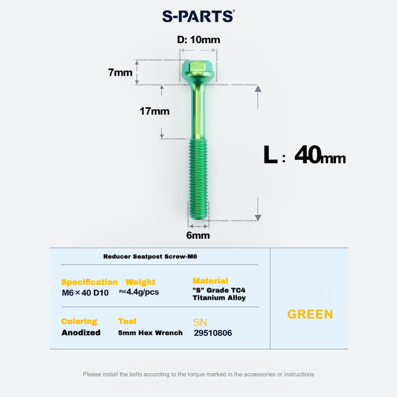 S-PARTS M6 Titanium Seatpost Step-Down Bolt & Nut Kit β Multiple Lengths & Colors