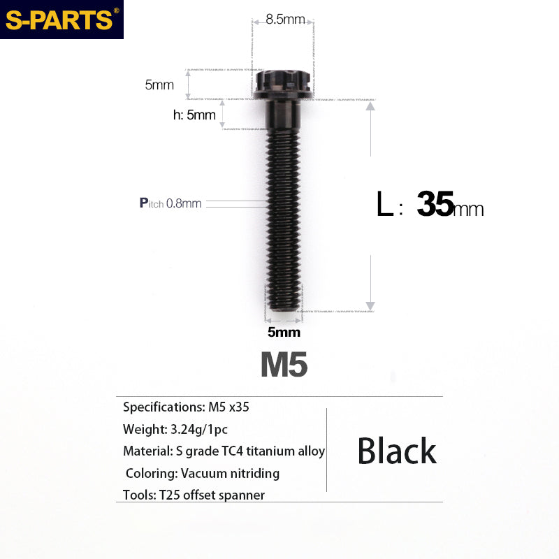 S-PARTS Série A3 Vis et Boulons Standard en Alliage de Titane M5 pour Motos et Voitures