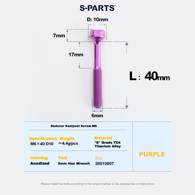 S-PARTS M6 Titanium Seatpost Step-Down Bolt & Nut Kit β Multiple Lengths & Colors