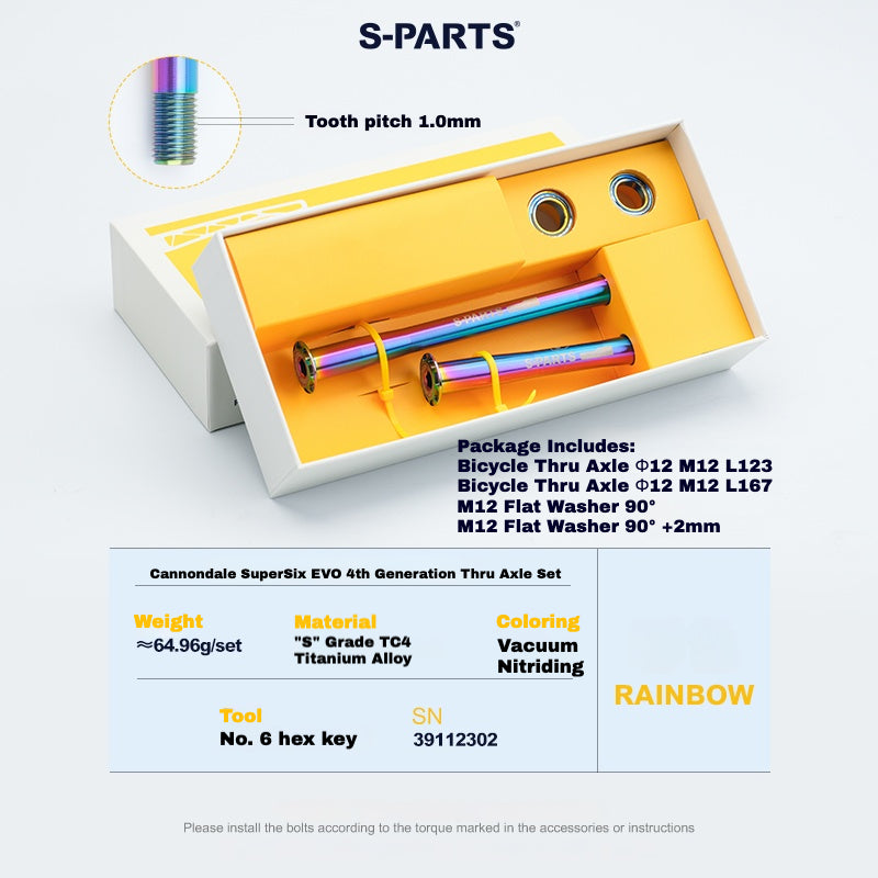 S-PARTS Titanium Thru Axle Kit for Cannondale SuperSix EVO (Front+Rear, Tool-Free Design) β 57.99g | 8 Anodized Colors