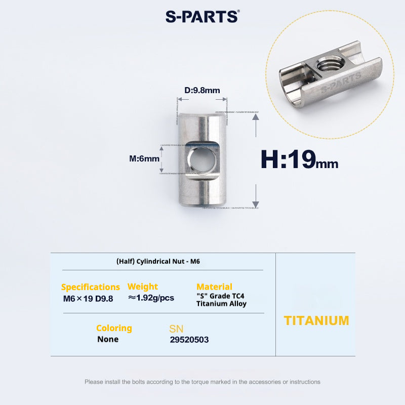 S-PARTS M6 Titanium Seatpost Step-Down Bolt & Nut Kit β Multiple Lengths & Colors