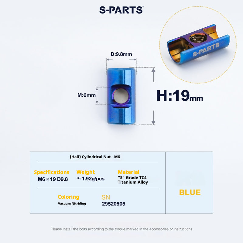 S-PARTS M6 Titanium Seatpost Step-Down Bolt & Nut Kit β Multiple Lengths & Colors