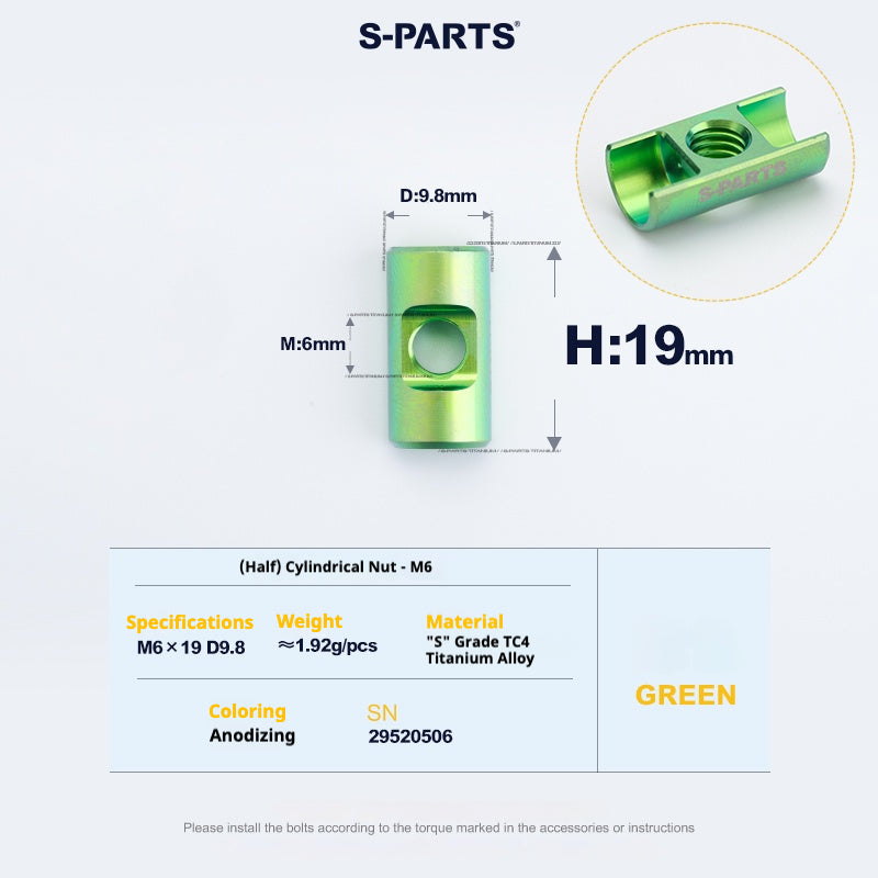 S-PARTS M6 Titanium Seatpost Step-Down Bolt & Nut Kit β Multiple Lengths & Colors