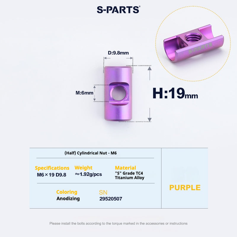 S-PARTS M6 Titanium Seatpost Step-Down Bolt & Nut Kit β Multiple Lengths & Colors