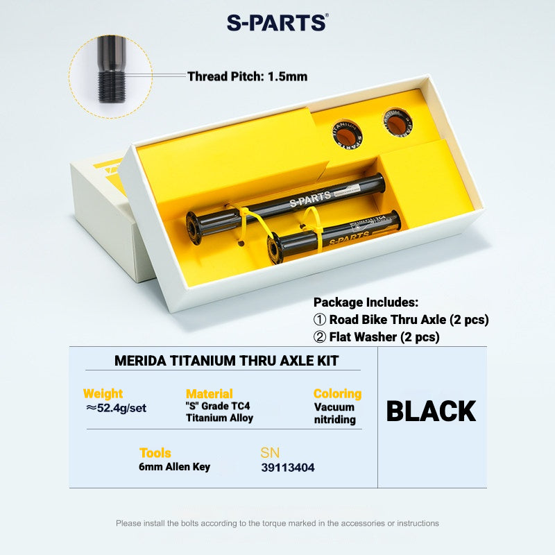 Kit de Eixo Passante de Titânio S-PARTS para Bicicletas de Estrada Merida | Upgrade de Eixo de Roda Leve CNC TC4