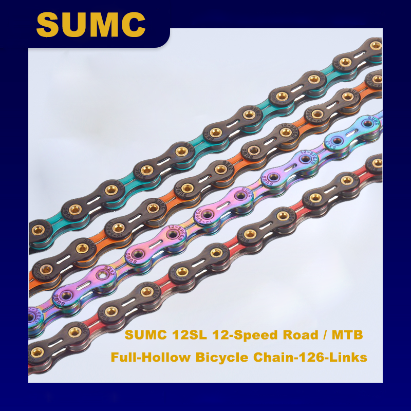Catena per bicicletta SUMC 12-SPEED in acciaio al carbonio completamente cava ultraleggera con fibbia magica in acciaio