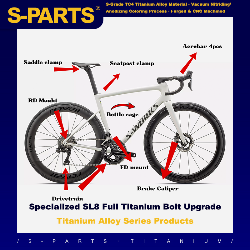 S-Parts Upgrade de Titânio para Tarmac SL8/Specialized Sworks Shimano Dura-Ace SRAM RED AXS/R9270 R9250 Di2 Force Project BLACK LTD/ SD Worx Parafuso Porca