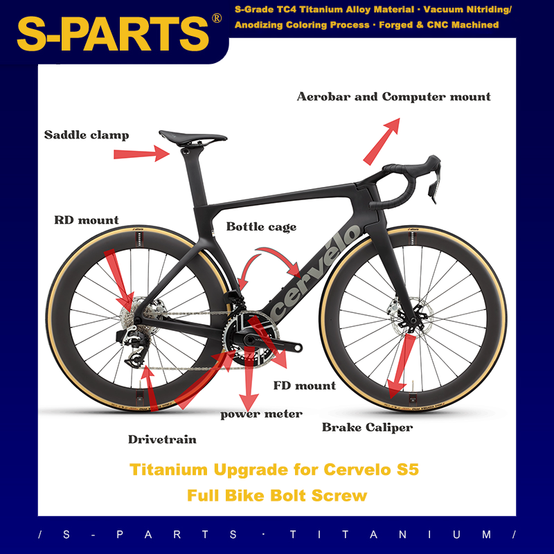 S-Parts Upgrade de Titânio para cervelo S5 Disc 2022 Shimano Ultegra Di2 (R8170 R8150)/Shimano Dura Ace R9270 R9250 Di2 /Parafuso SRAM RED AXS/Porca Parafuso SRAM FORCE AXS
