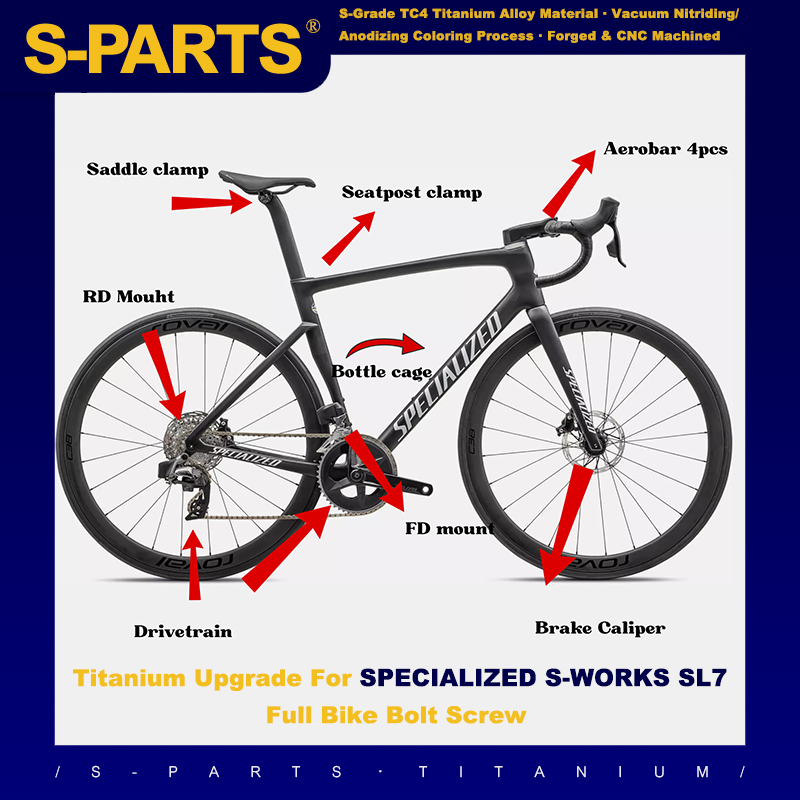 S-Parts Upgrade de Titânio para Tarmac SL7 SL6/Specialized Sworks Shimano Dura Ace SRAM RED AXS/R9270 R9250 Di2 Force Project BLACK LTD/ SD Worx Parafuso Porca