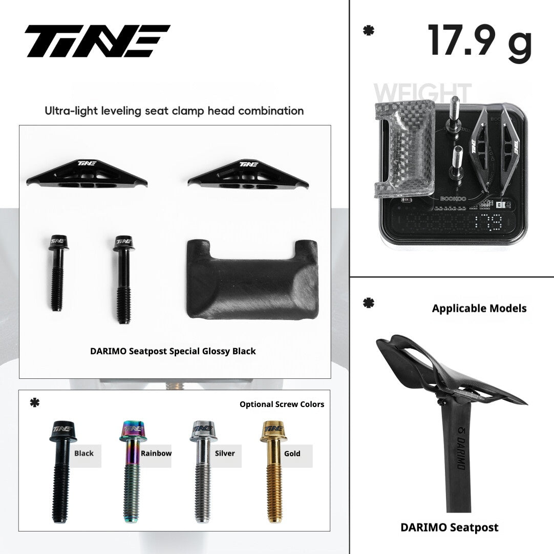 Collier de selle et système de réglage ultra-léger TiNE 6,8 g | Compatible avec tiges de selle Specialized SL9/SL8 Aethos, Colnago et DARIMO | Précision en titane CNC