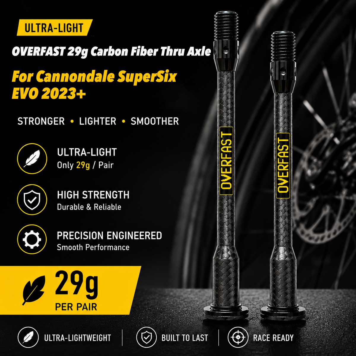 OVERFAST 29g Conjunto de Eixo Passante de Fibra de Carbono Ultra-Leve para Cannondale SuperSix EVO 2023+