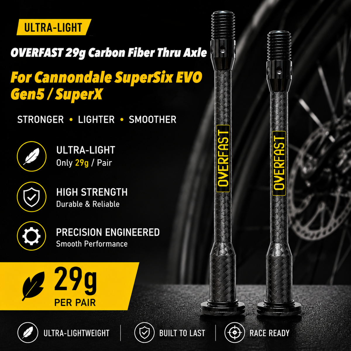 Kit de Eixo Passante Ultra-Leve em Fibra de Carbono OVERFAST 29g para Cannondale SuperSix EVO Gen5 / SuperX