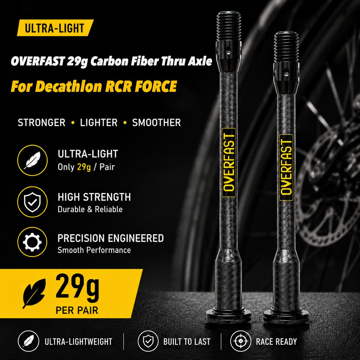 OVERFAST 29g Ultra-Light Carbon Fiber Thru Axle Set for Decathlon RCR FORCE