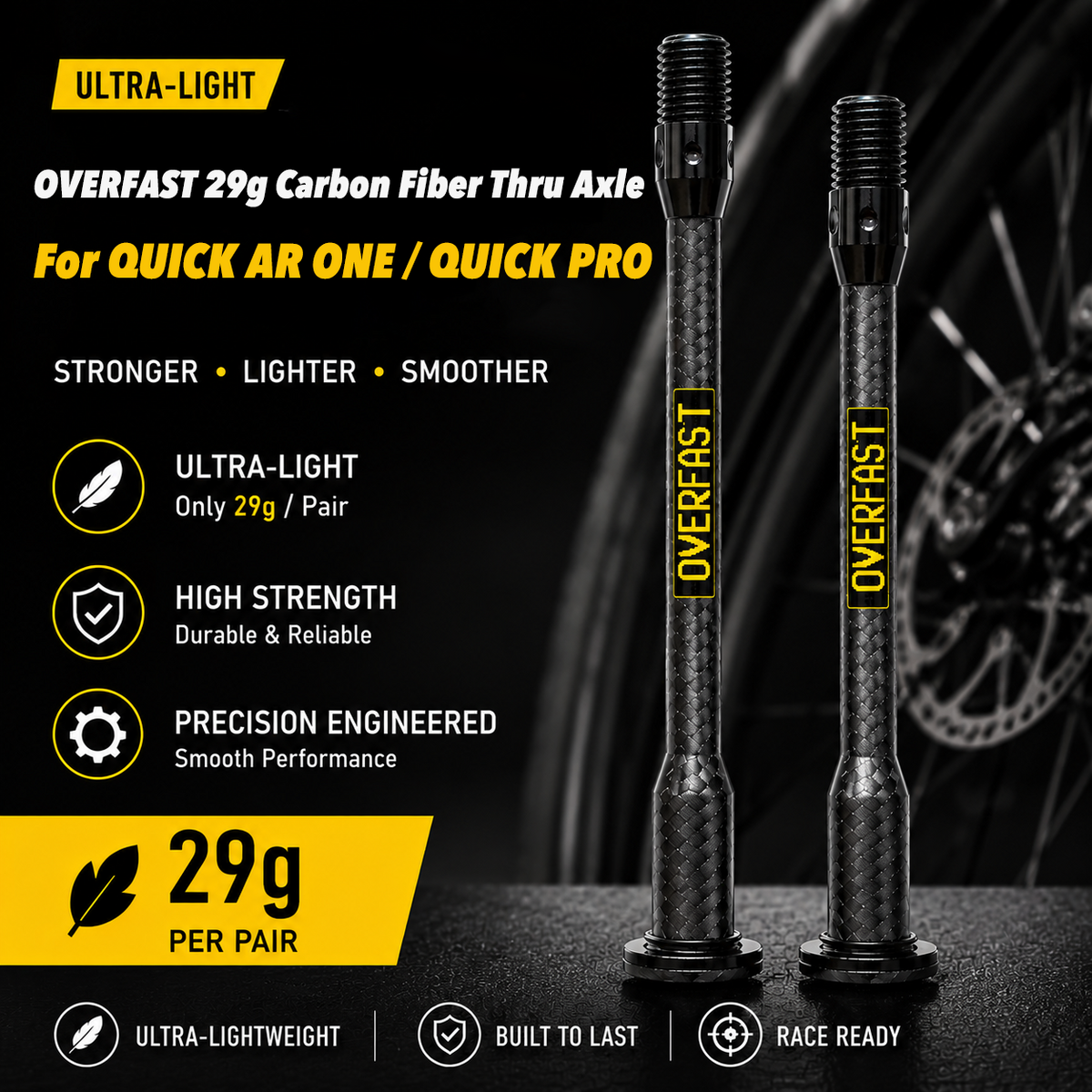 OVERFAST 29g Ultra-Light Carbon Fiber Thru Axle Set for QUICK AR ONE / QUICK PRO