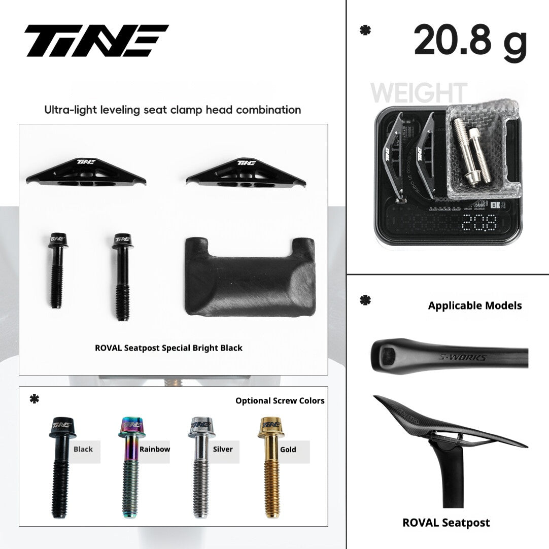 Collier de selle et système de réglage ultra-léger TiNE 6,8 g | Compatible avec tiges de selle Specialized SL9/SL8 Aethos, Colnago et DARIMO | Précision en titane CNC