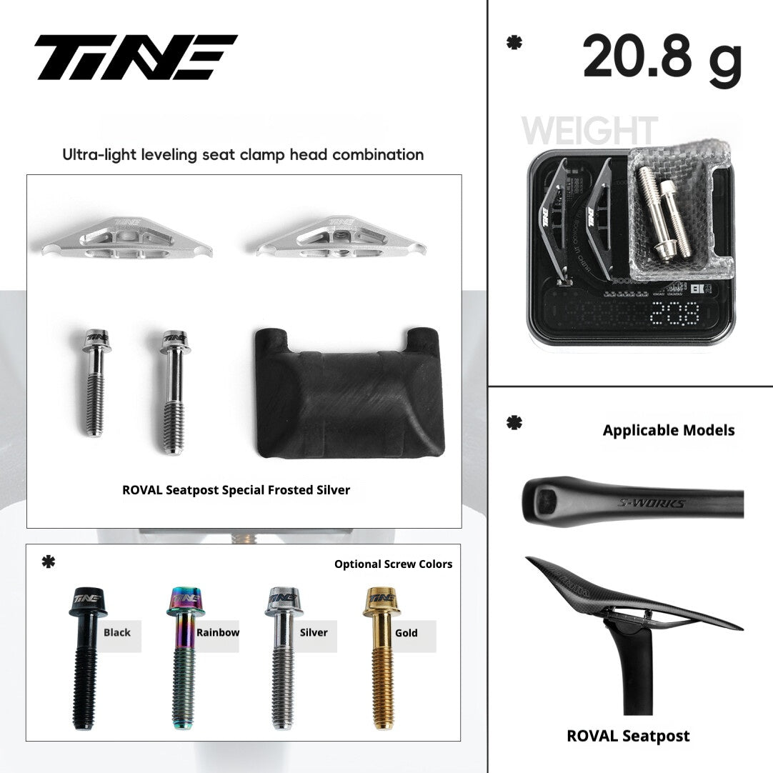 Collier de selle et système de réglage ultra-léger TiNE 6,8 g | Compatible avec tiges de selle Specialized SL9/SL8 Aethos, Colnago et DARIMO | Précision en titane CNC