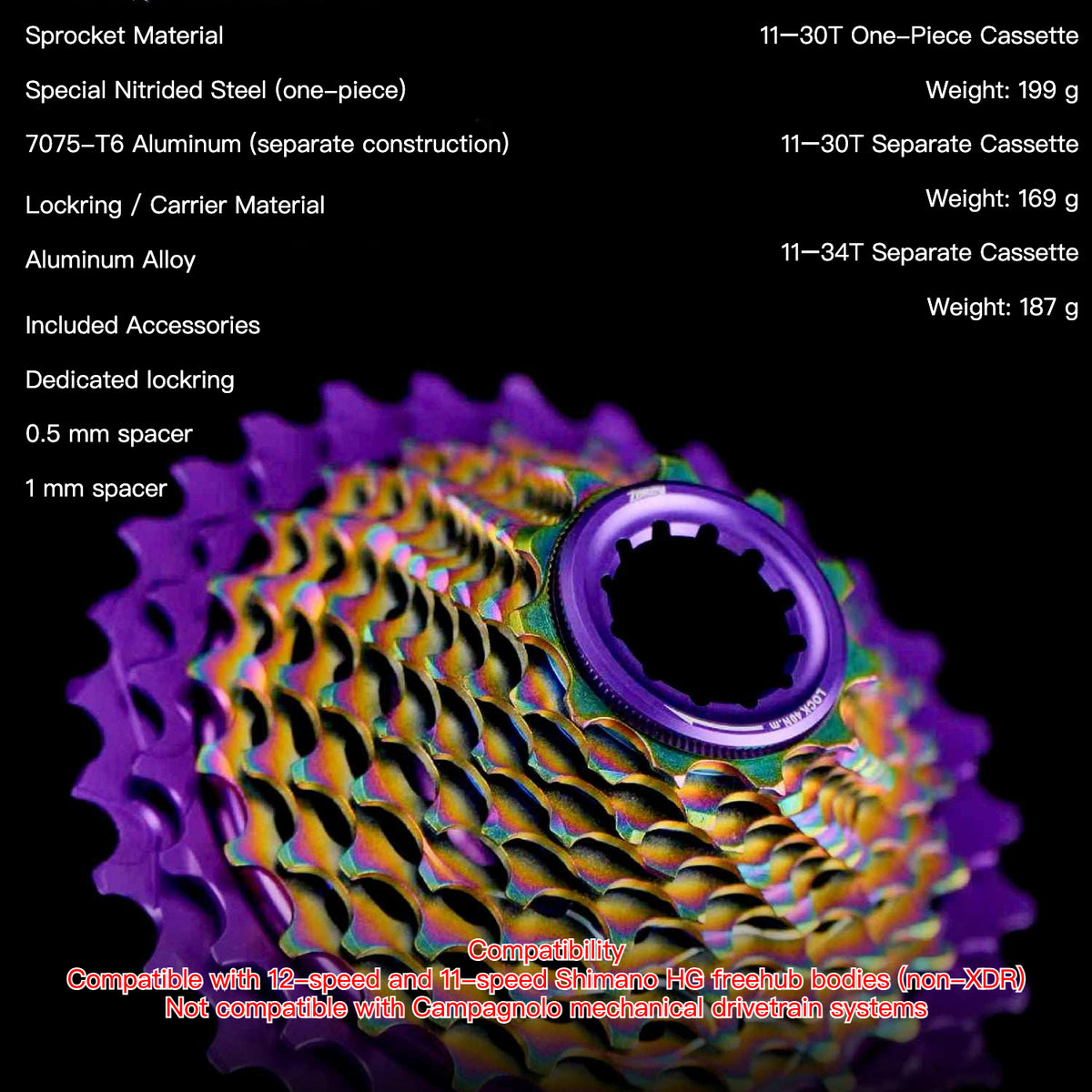 INCOLOR ZONEY 12-Speed Lightweight Road Bike Cassette 11–30T|High Efficiency|Multi-Color Options
