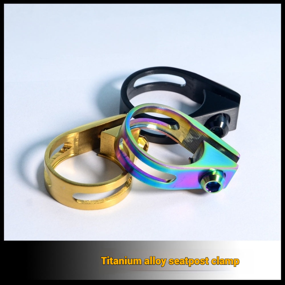 Abraçadeira de Canote Ultra-Leve de Titânio | Compatível com Specialized, Trek, Giant, Cannondale e Mais | 31.8mm / 34.9mm | Dourado, Arco-íris, Preto, Titânio