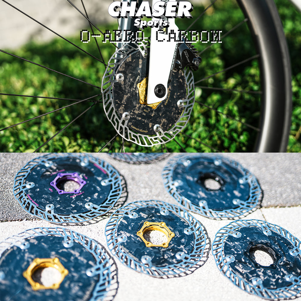 Chaser O-AERO Rotor de Freio a Disco Centerlock Ultra-Leve de Carbono 140/160mm | Design Aero CarbonTi para Bikes de Estrada/TT | Carbono T800 + Superfície de Frenagem SUS420