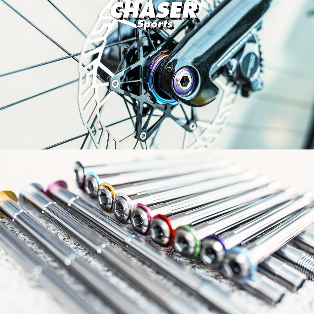Conjunto de Eixo Passante em Titânio Chaser para Pinarello DOGMA F – Eixos CNC Ultraleves de 34g