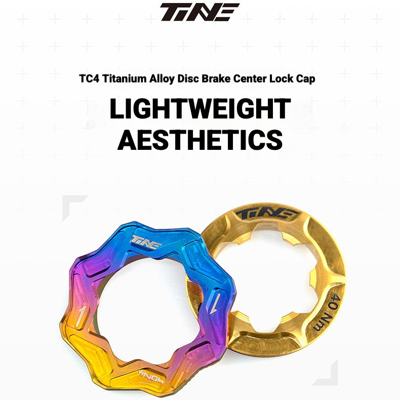 TiNE Porcas de Trava para Disco de Freio Center Lock em TC4 Titânio Ultralight (Par) Internas & Externas | Usinadas CNC | 8 Cores Anodizadas