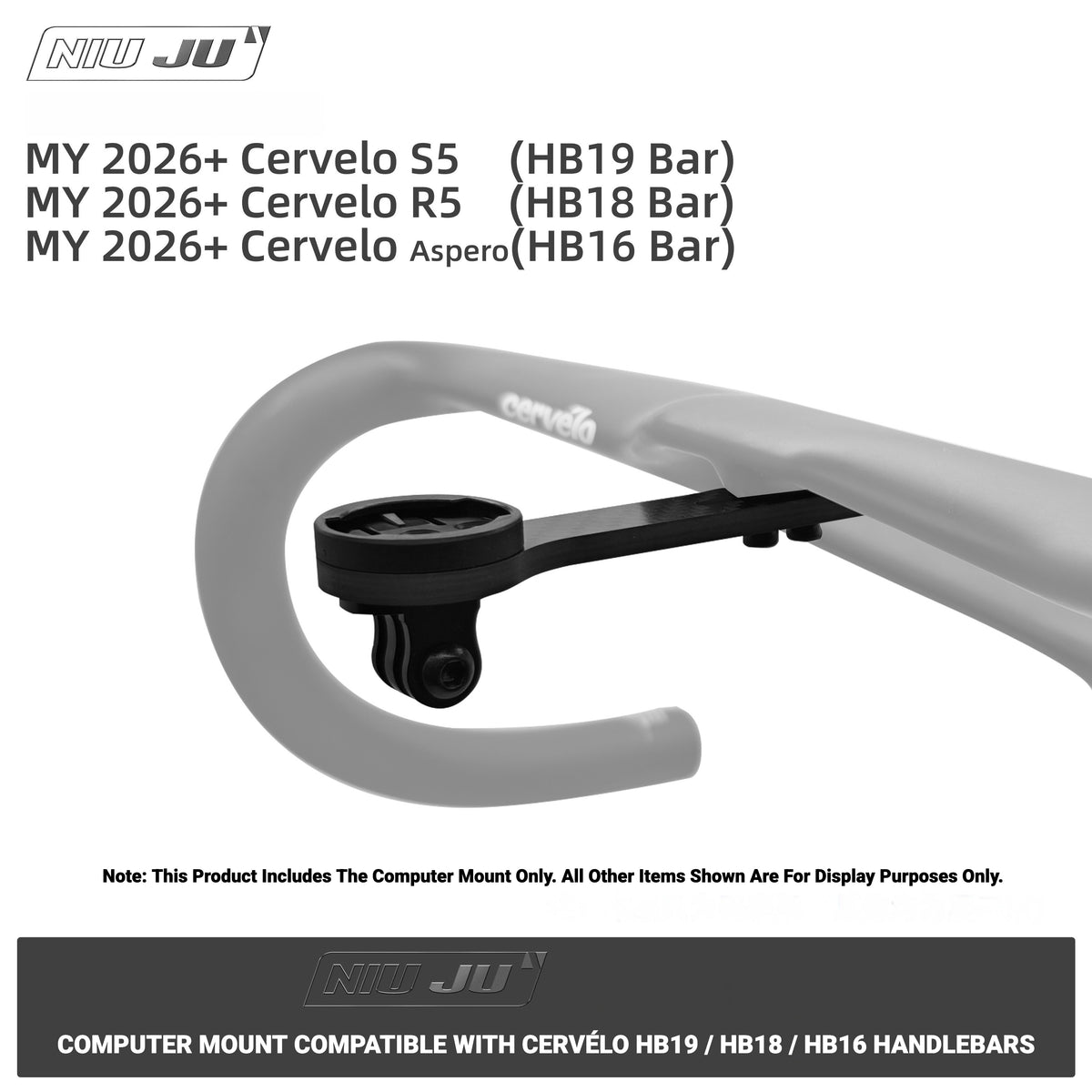 NIUJU  Carbon Computer Mount for Cervelo S5 / R5 / Aspero MY2026+ (HB19 / HB18 / HB16 Bars)
