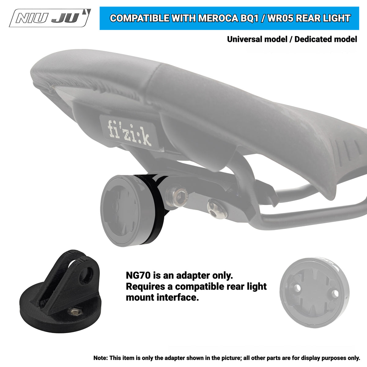 NIUJU NG70 Rear Light Adapter for MEROCA BQ1 / WR05 | GoPro-Style Mount