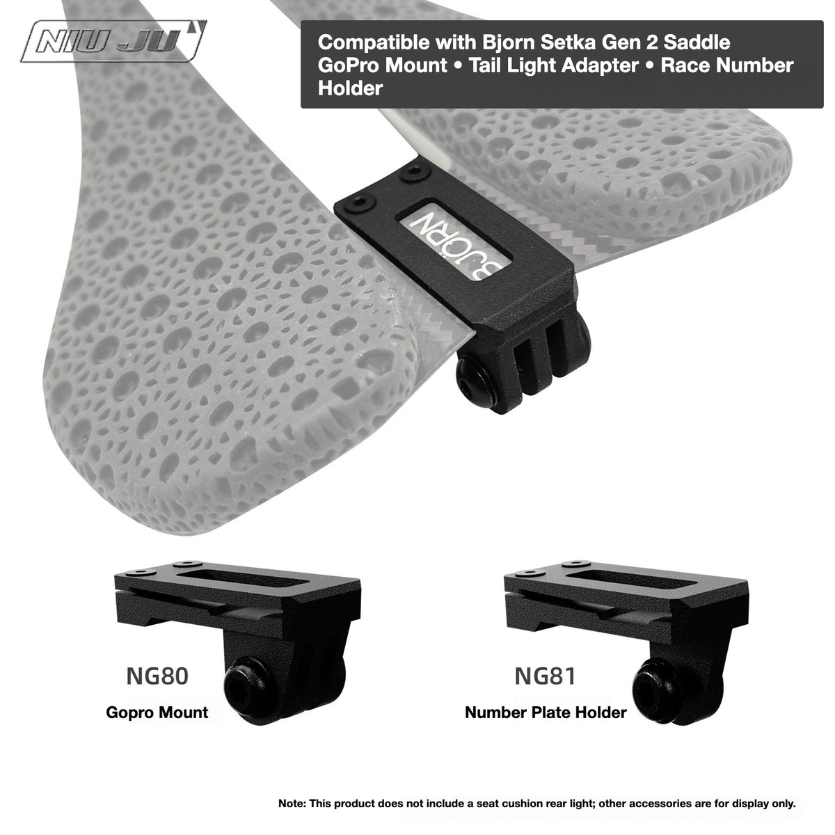 NIUJU Torque Saddle Mount for Bjorn Setka Gen 2 Saddle | GoPro Tail Light & Race Number Holder