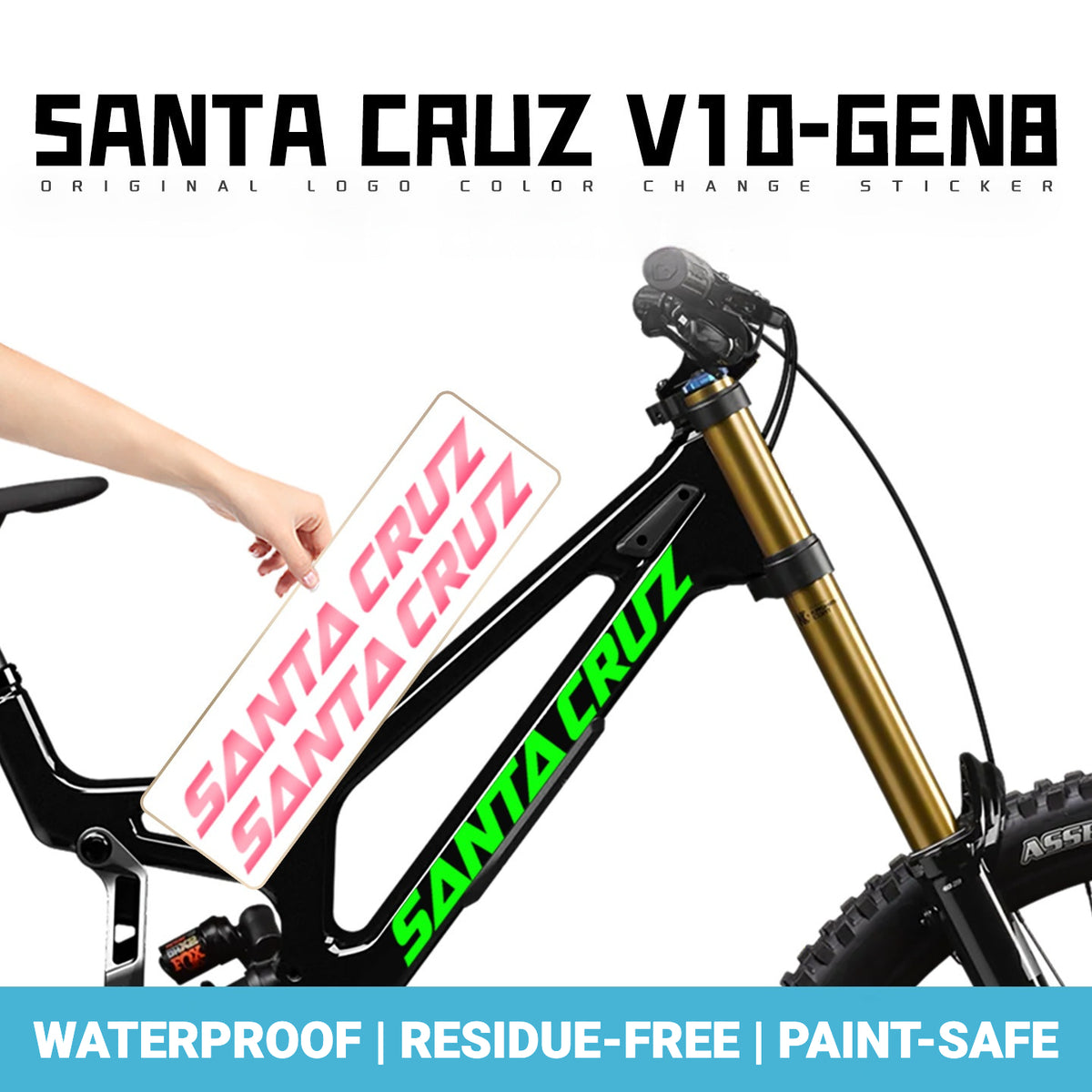 SANTA CRUZ V10 Gen 8 Frame Logo Decal Kit | Custom Color Change Downhill MTB Sticker