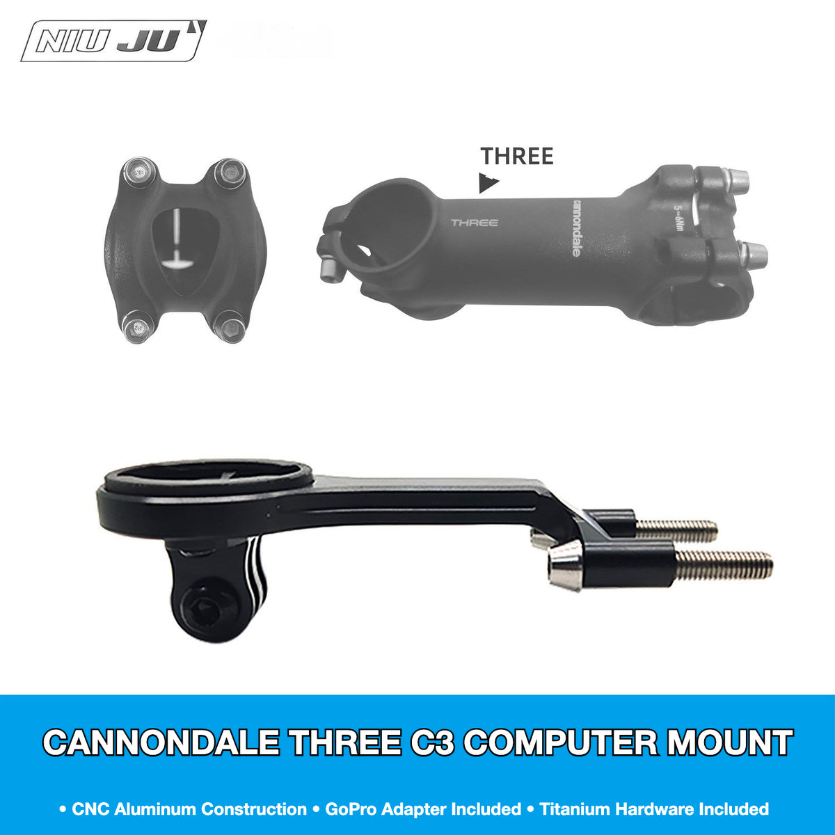 Support de compteur NIUJU pour potence Cannondale C3 THREE | Support ultra-léger pour Garmin, Wahoo et GoPro