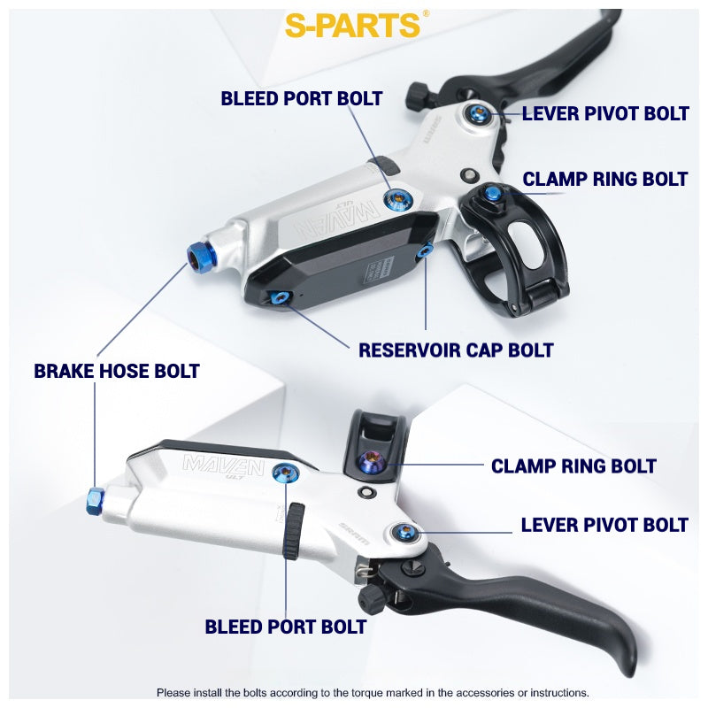Kit de Parafusos em Titânio S-PARTS para Freios SRAM MAVEN | Precisão CNC | Leve | Opções de Cores Completas