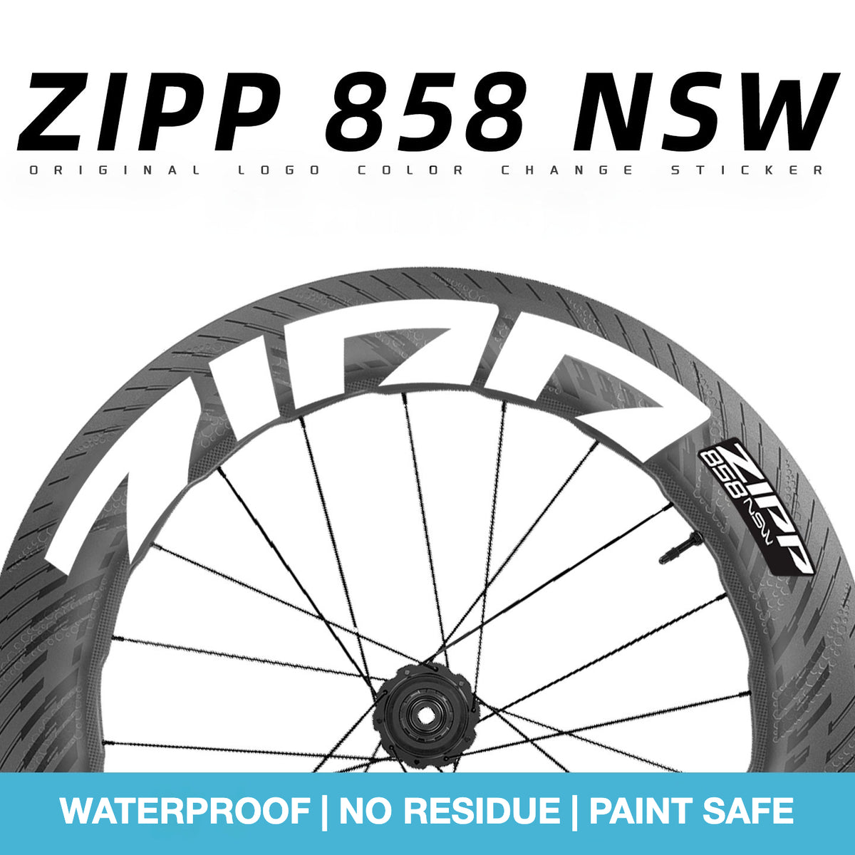 Kit de Adesivos para Rodas ZIPP 858 NSW 2025 – Gráficos Refletivos e Impermeáveis para Aros de Carbono