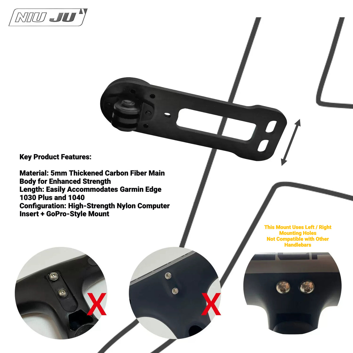 NIUJU CNC Aluminum Computer Mount for 2021 JAVA J-AIR FUOCO DECA Carbon Integrated Handlebar | Garmin Wahoo