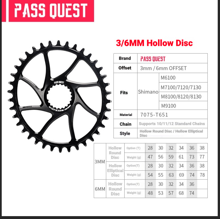 PASS QUEST Shimano Direct Mount MTB Chainring | M7100 M8100 M9100 | 3mm / 6mm Offset Narrow Wide