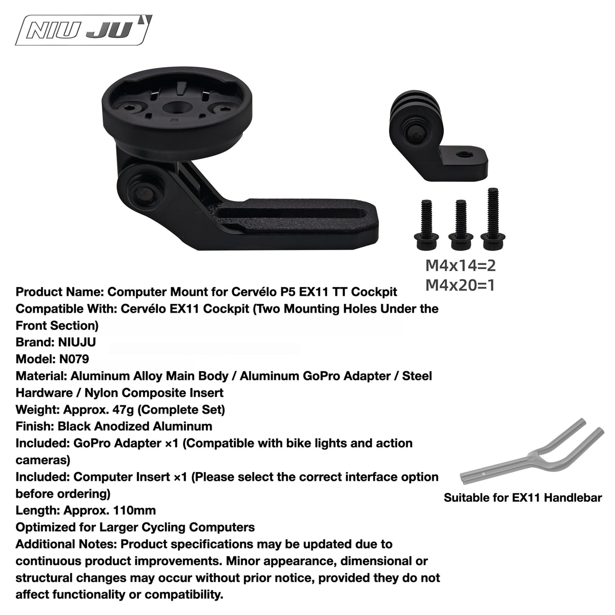 NIUJU Cervélo P5 EX11 TT Computer Mount | Garmin Wahoo GoPro Bike Light Extension Mount