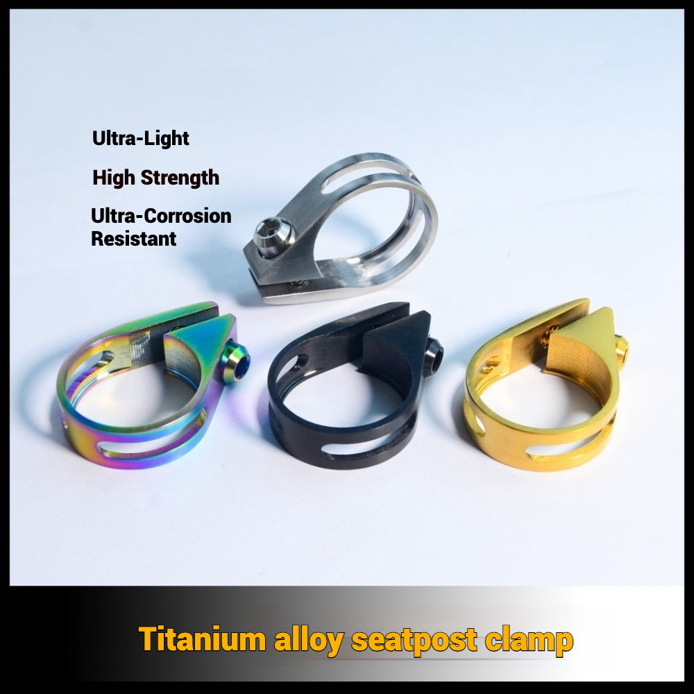 Abraçadeira de Canote Ultra-Leve de Titânio | Compatível com Specialized, Trek, Giant, Cannondale e Mais | 31.8mm / 34.9mm | Dourado, Arco-íris, Preto, Titânio