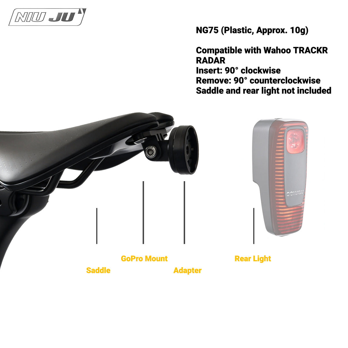 NIUJU Wahoo TRACKR RADAR Rear Light Saddle Mount | For Specialized Trek & More