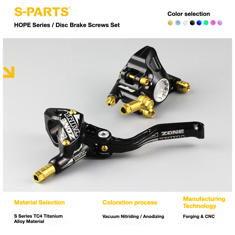 Kit de Parafusos de Freio S-PARTS Titânio para HOPE V4 / TECH / RACE / TRAIL / ZONE | Ferragens de Freio MTB Ultraleve