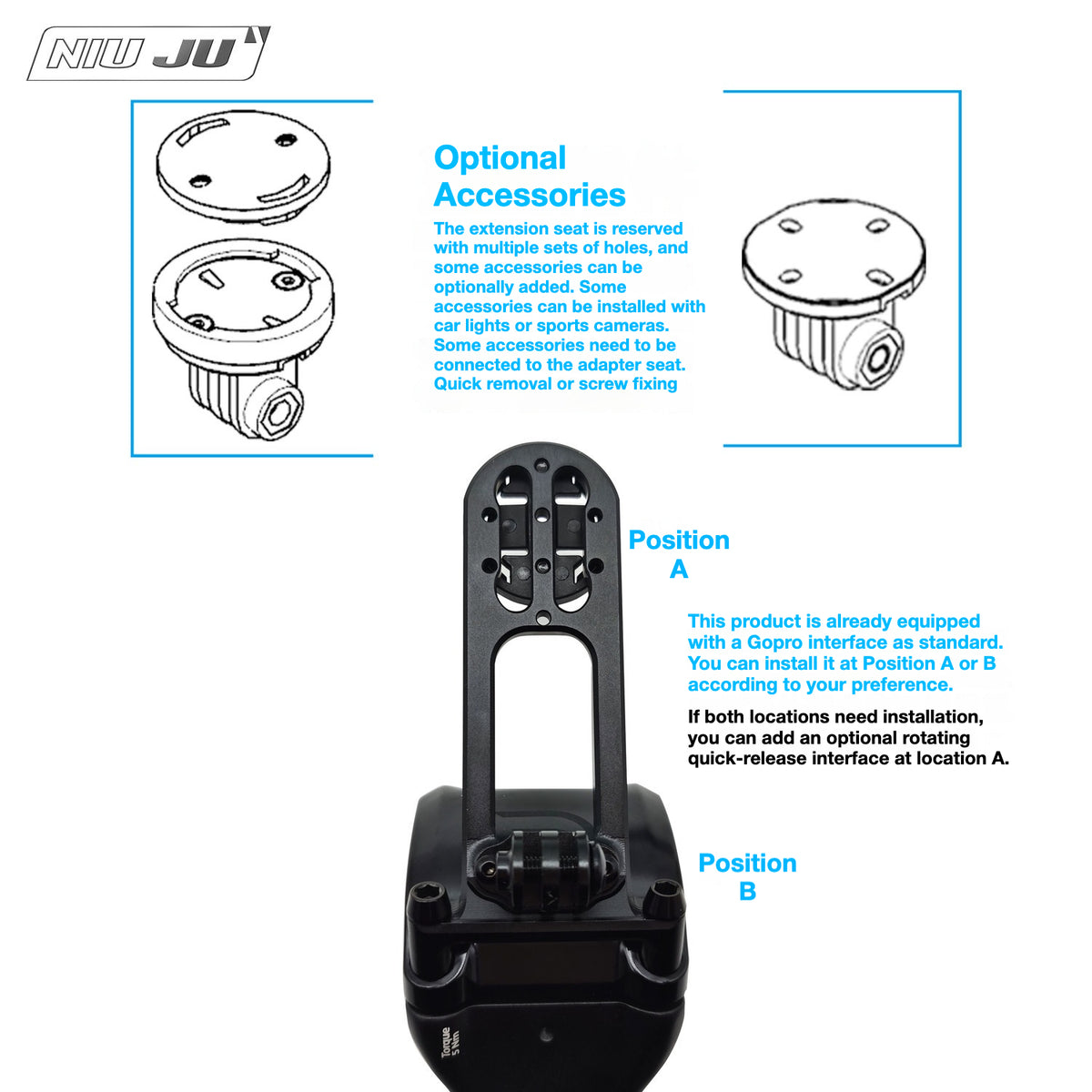 Support de compteur NIUJU DEDA Vinci DCR | Support intégré pour Garmin, Wahoo et GoPro