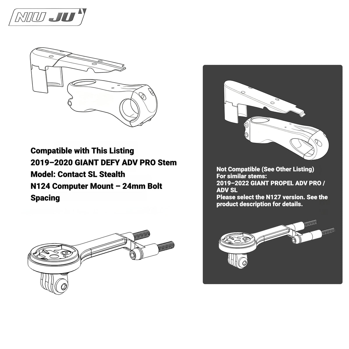 NIUJU Computer Mount for GIANT CONTACT SL Stem | DEFY Advanced Pro 2019–2020