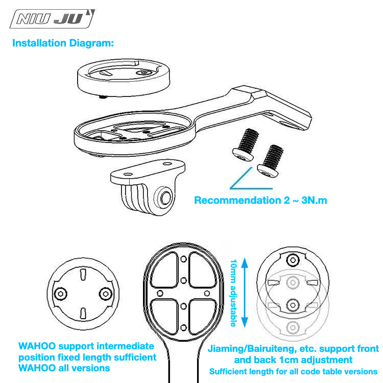 Support de compteur BLACK INC / FACTOR avec adaptateur GoPro – Compatible Garmin, Wahoo et Bryton