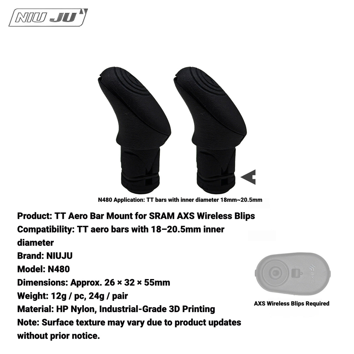 NIUJU LEAP Mount for SRAM AXS Wireless Blips | TT Aero Bar Button Base