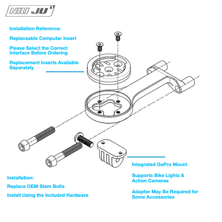 NIUJU DEDA ZERO 1 Computer Mount | Lightweight Garmin Wahoo GoPro Mount